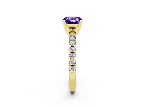 Yellow gold Cushion Cut Solitaire Pave Diamond Engagement Ring with Four-Prong Setting_2