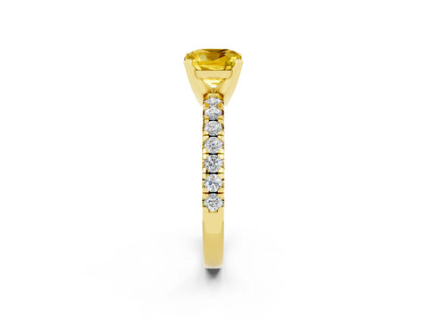 Yellow gold Cushion Cut Solitaire Pave Diamond Engagement Ring with Four-Prong Setting_2
