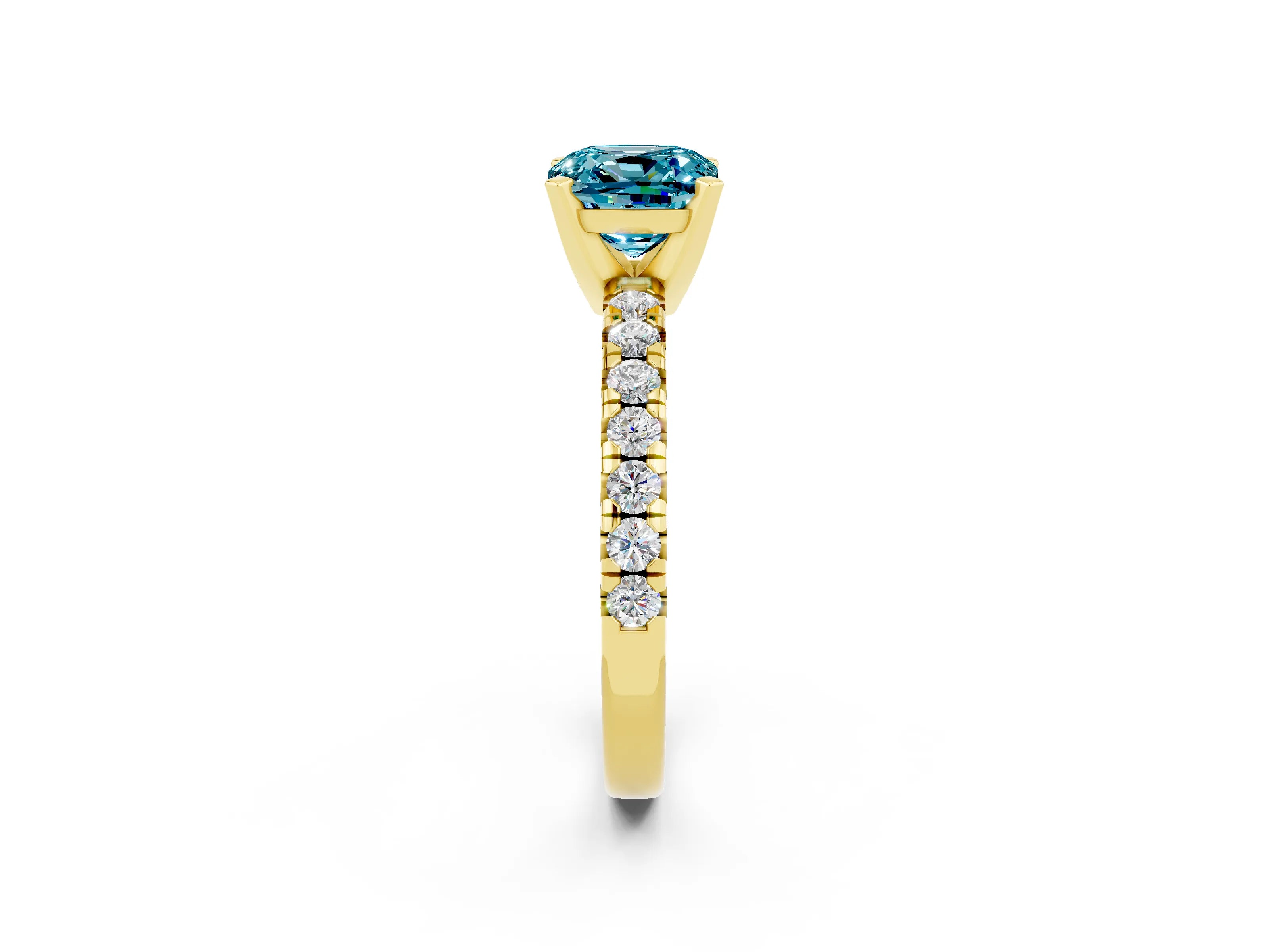 Yellow gold Cushion Cut Solitaire Pave Diamond Engagement Ring with Four-Prong Setting_2