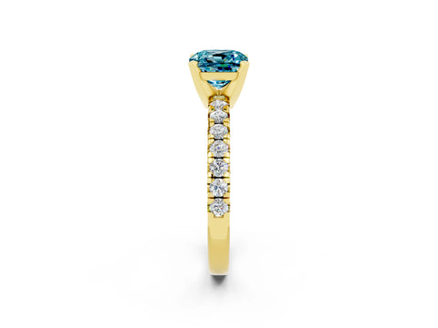 Yellow gold Cushion Cut Solitaire Pave Diamond Engagement Ring with Four-Prong Setting_2