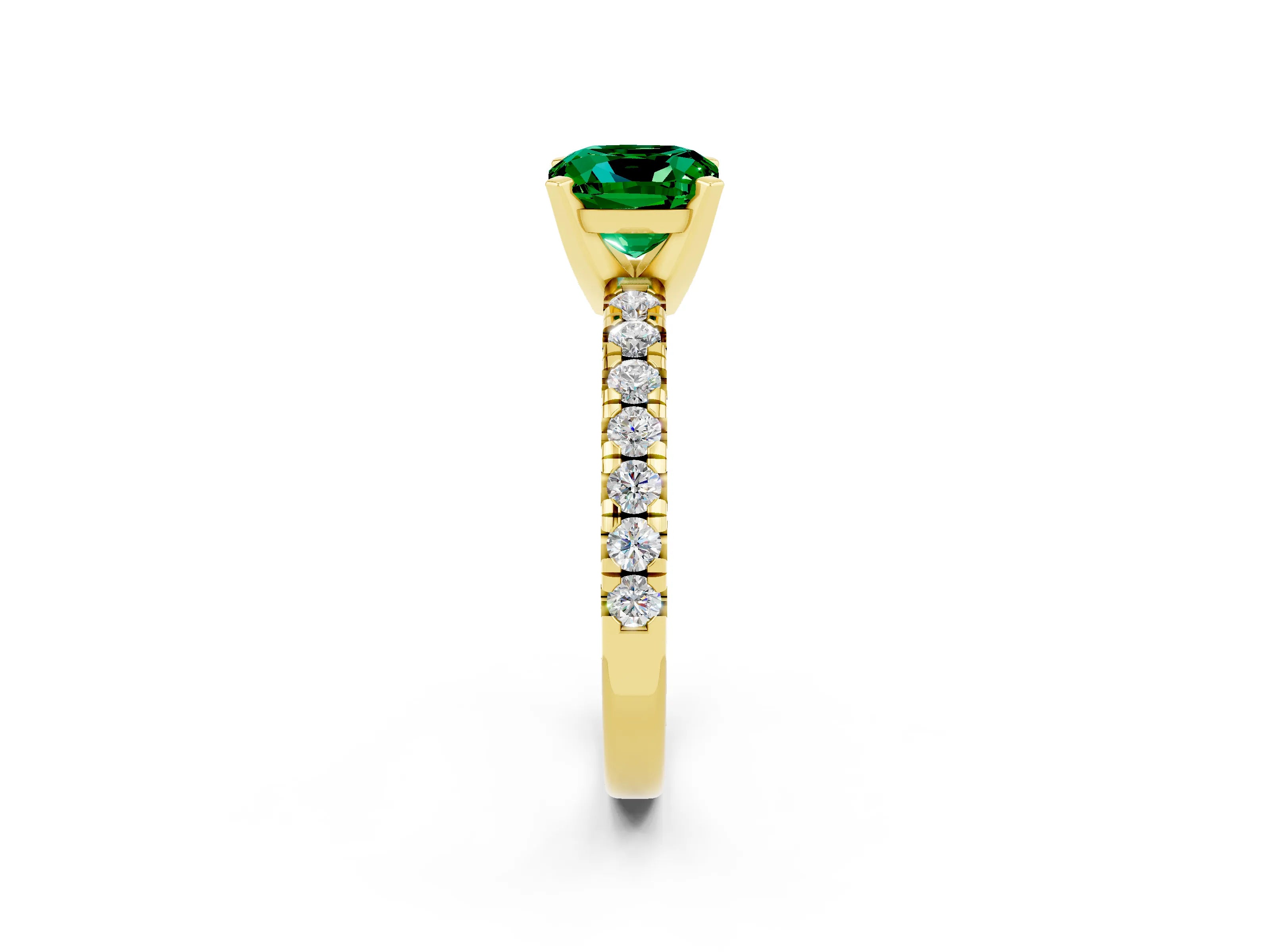 Yellow gold Cushion Cut Solitaire Pave Diamond Engagement Ring with Four-Prong Setting_2