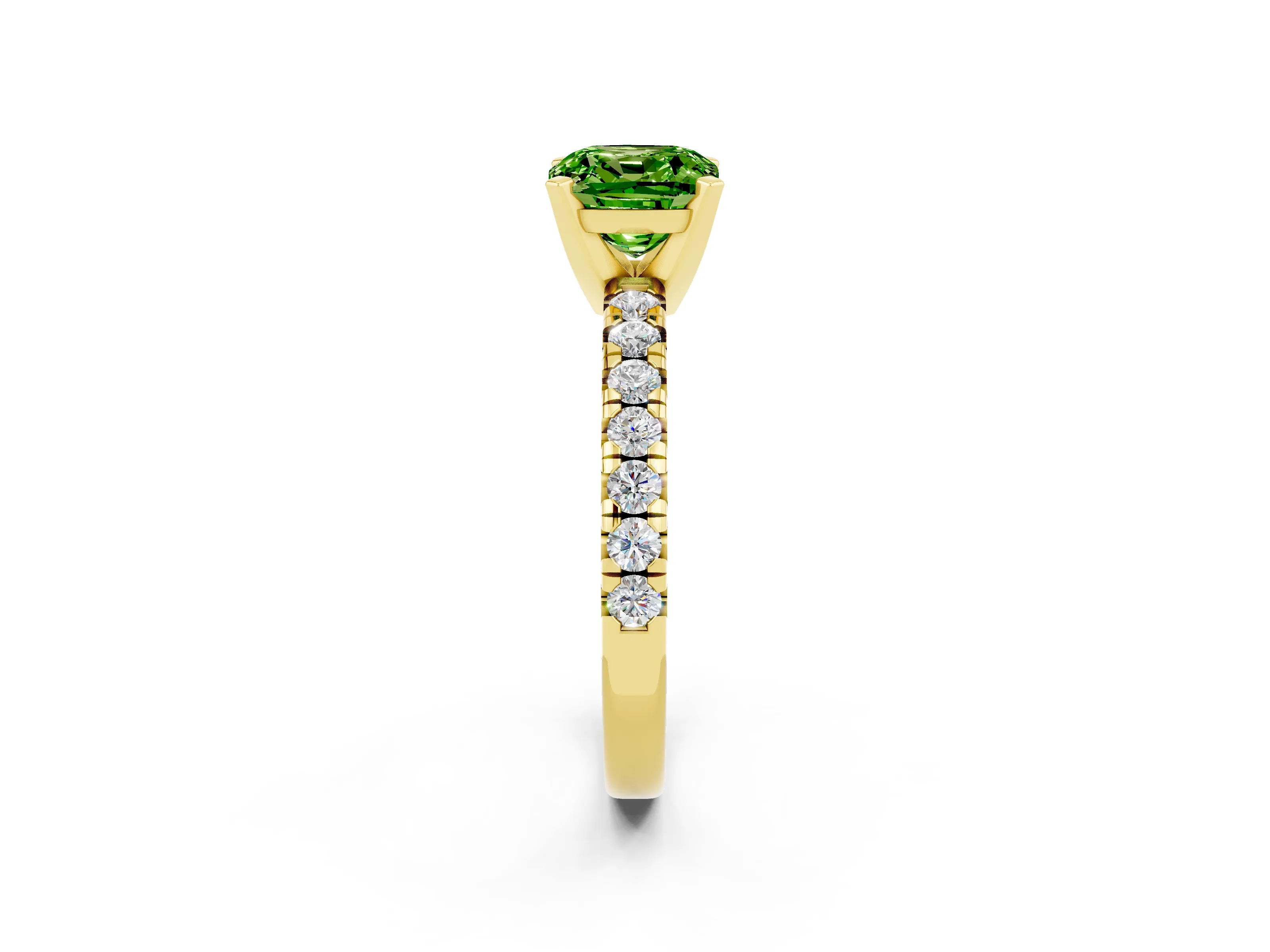 Yellow gold Cushion Cut Solitaire Pave Diamond Engagement Ring with Four-Prong Setting_2