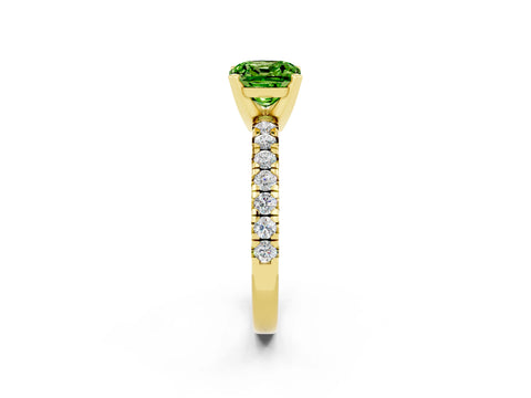 Yellow gold Cushion Cut Solitaire Pave Diamond Engagement Ring with Four-Prong Setting_2