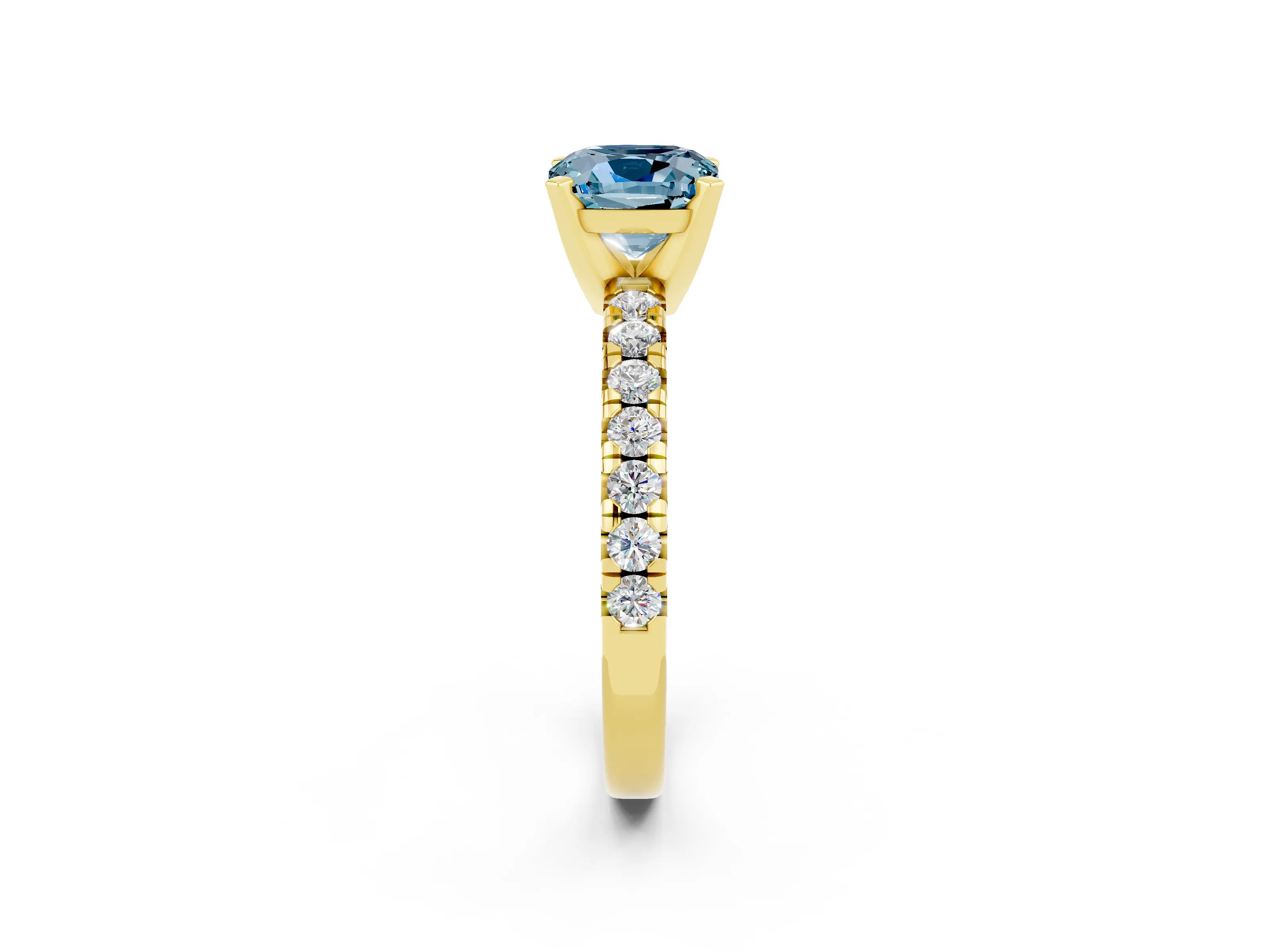 Yellow gold Cushion Cut Solitaire Pave Diamond Engagement Ring with Four-Prong Setting_2