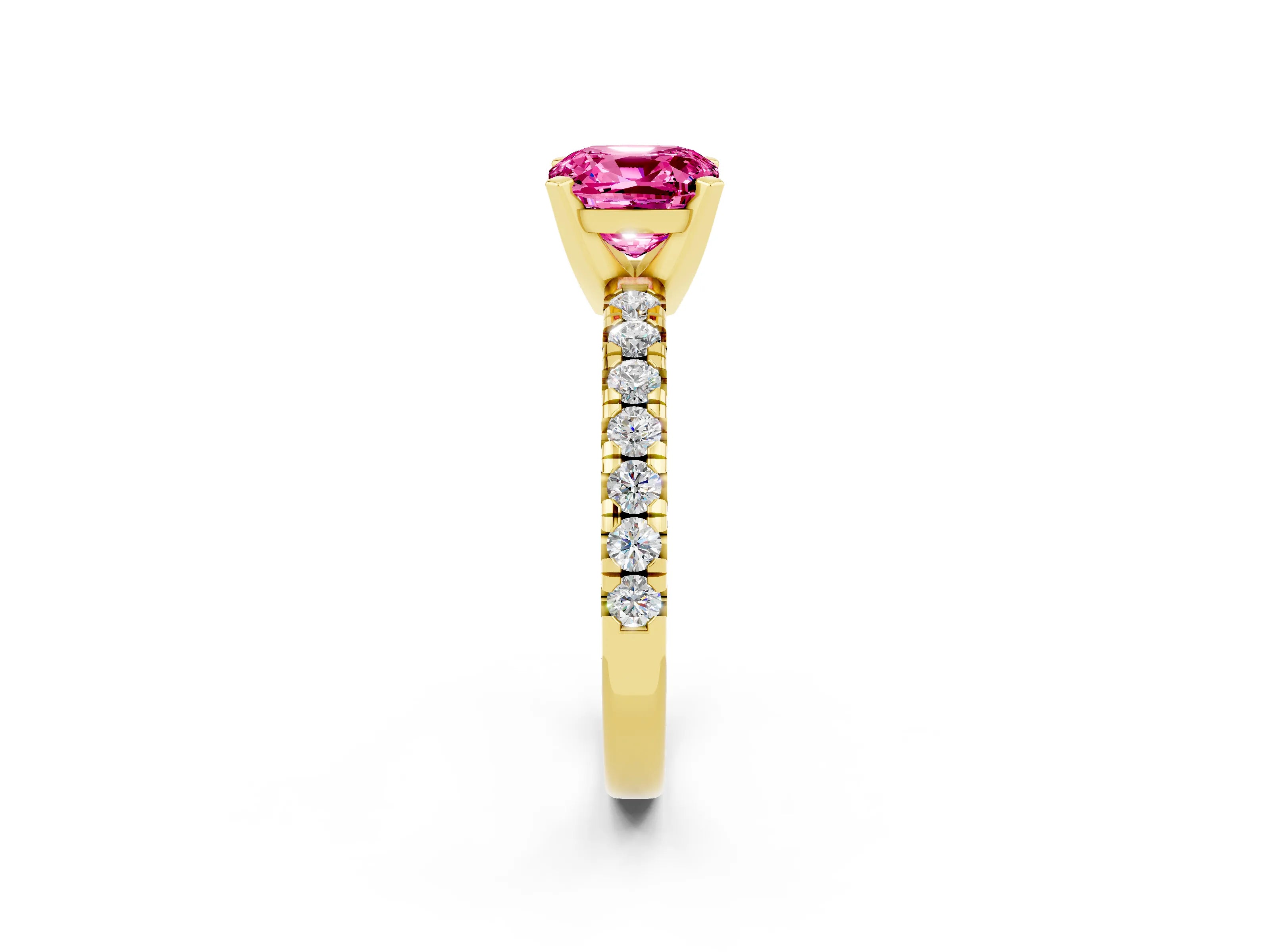 Yellow gold Cushion Cut Solitaire Pave Diamond Engagement Ring with Four-Prong Setting_2