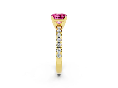 Yellow gold Cushion Cut Solitaire Pave Diamond Engagement Ring with Four-Prong Setting_2