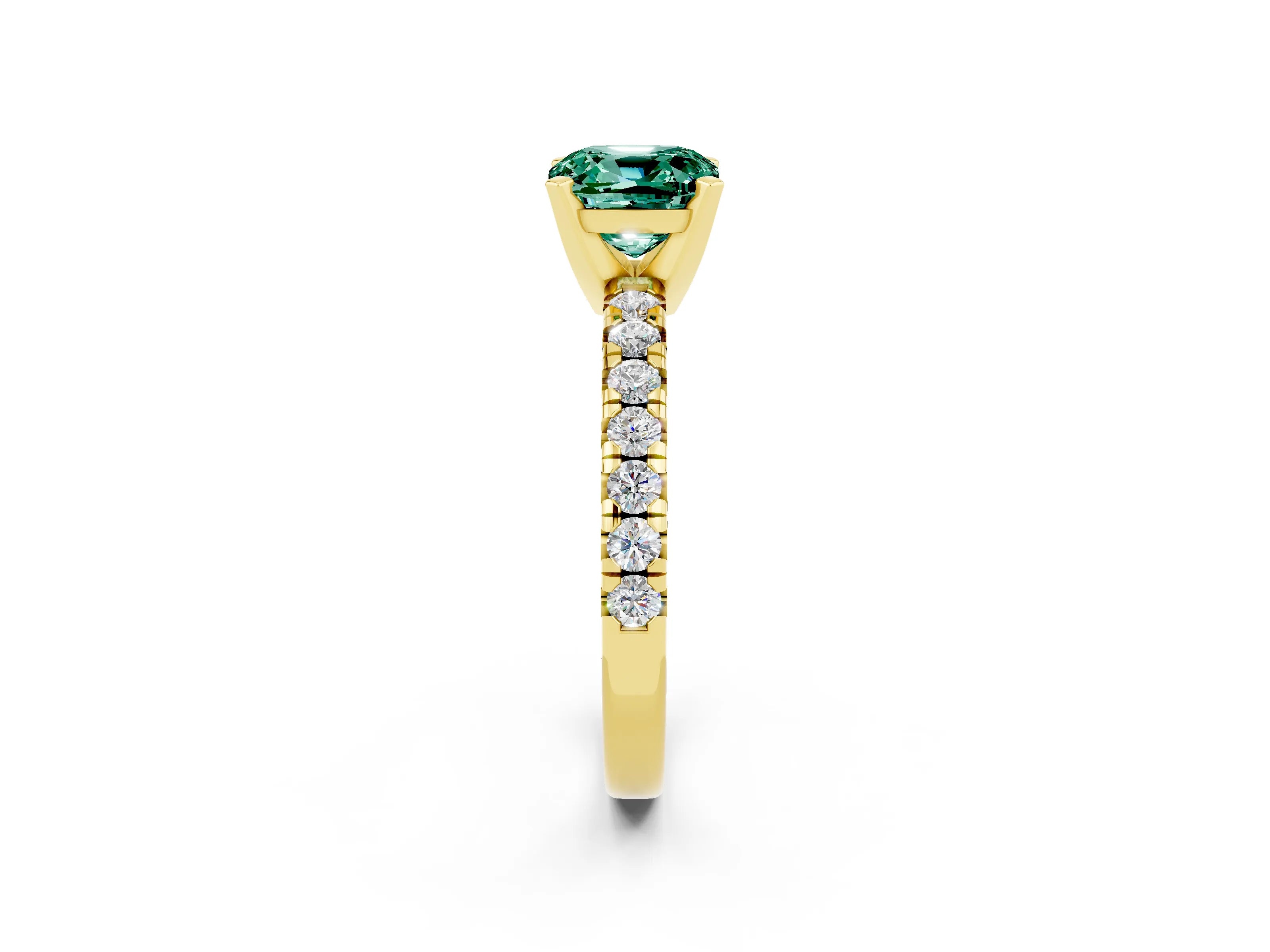 Yellow gold Cushion Cut Solitaire Pave Diamond Engagement Ring with Four-Prong Setting_2