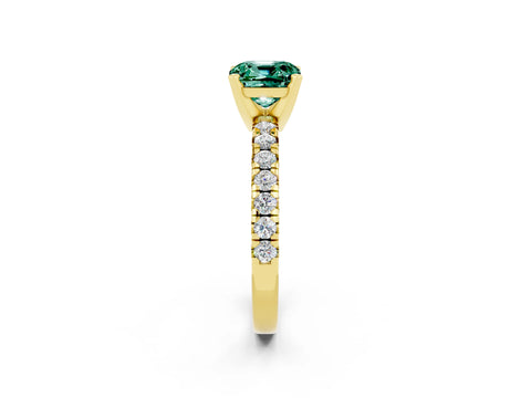 Yellow gold Cushion Cut Solitaire Pave Diamond Engagement Ring with Four-Prong Setting_2