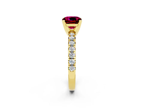 Yellow gold Cushion Cut Solitaire Pave Diamond Engagement Ring with Four-Prong Setting_2