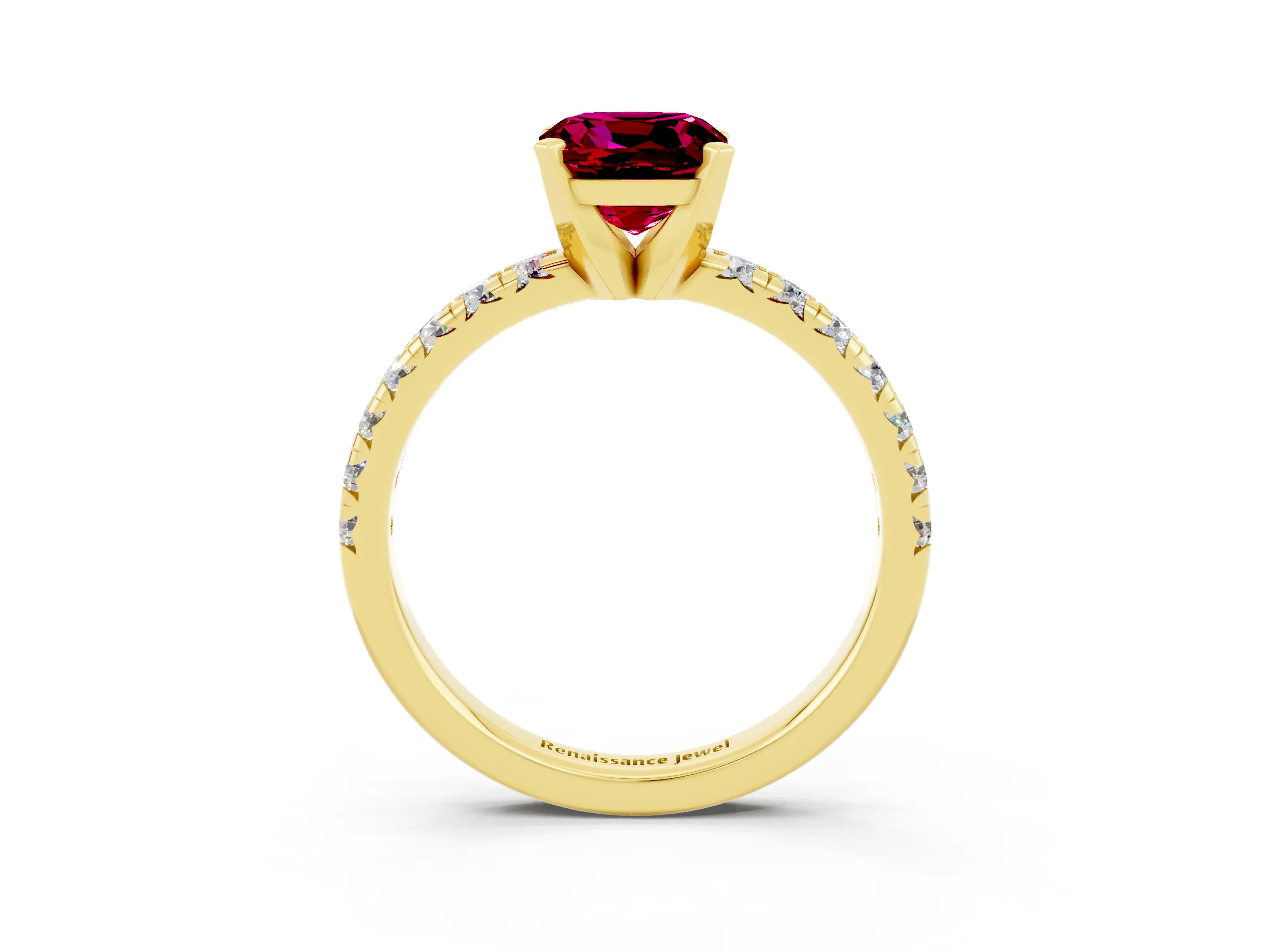 Yellow gold Cushion Cut Solitaire Pave Diamond Engagement Ring with Four-Prong Setting_3