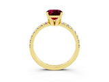 Yellow gold Cushion Cut Solitaire Pave Diamond Engagement Ring with Four-Prong Setting_3