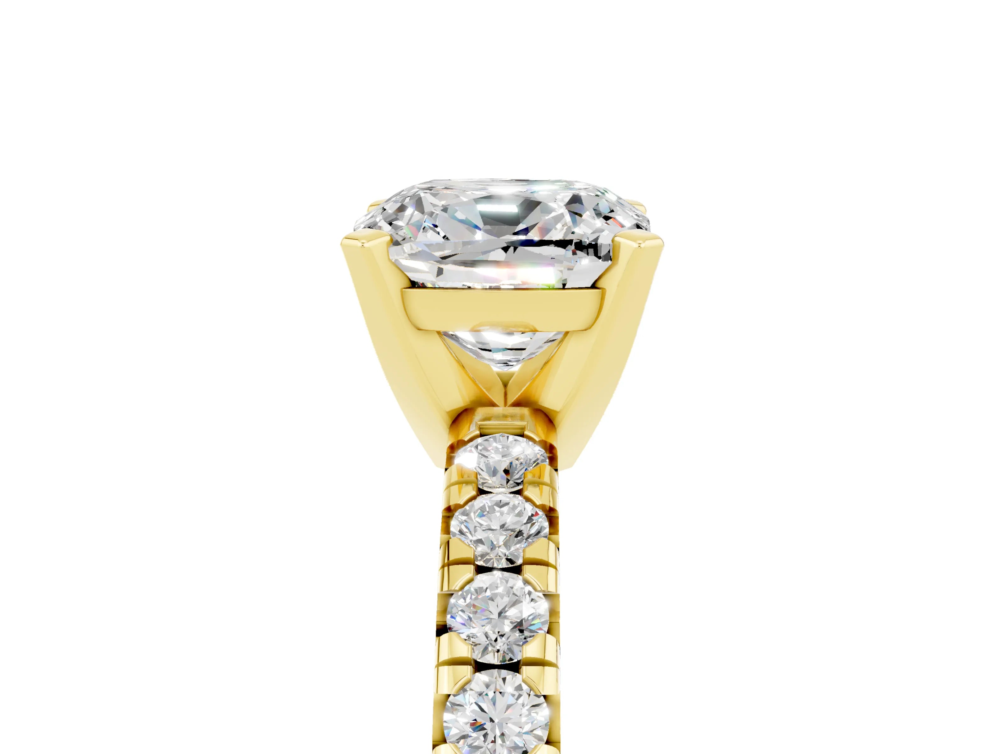 Yellow gold Cushion Cut Solitaire Pave Diamond Engagement Ring with Four-Prong Setting_30