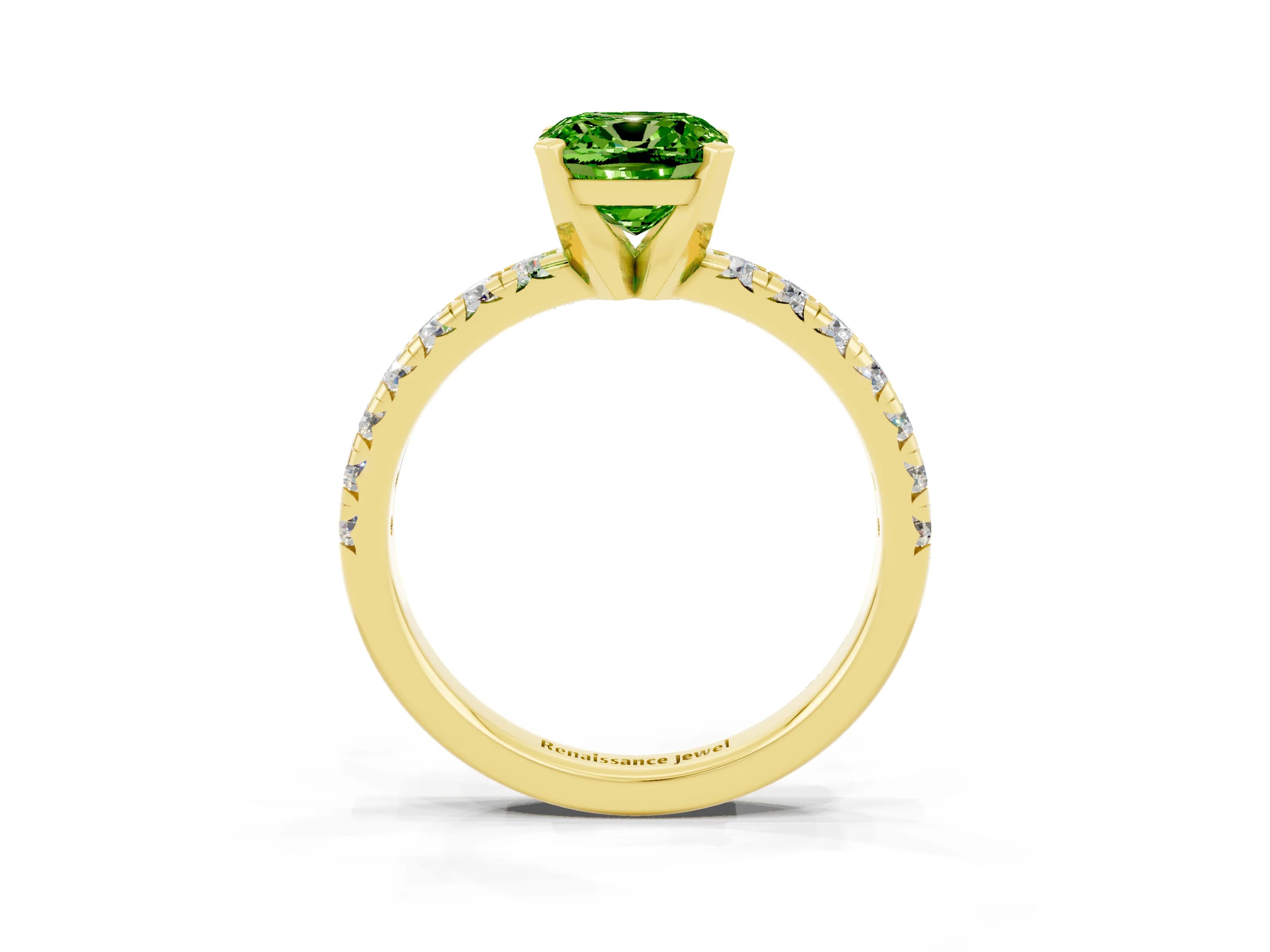 Yellow gold Cushion Cut Solitaire Pave Diamond Engagement Ring with Four-Prong Setting_3