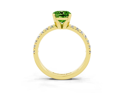 Yellow gold Cushion Cut Solitaire Pave Diamond Engagement Ring with Four-Prong Setting_3