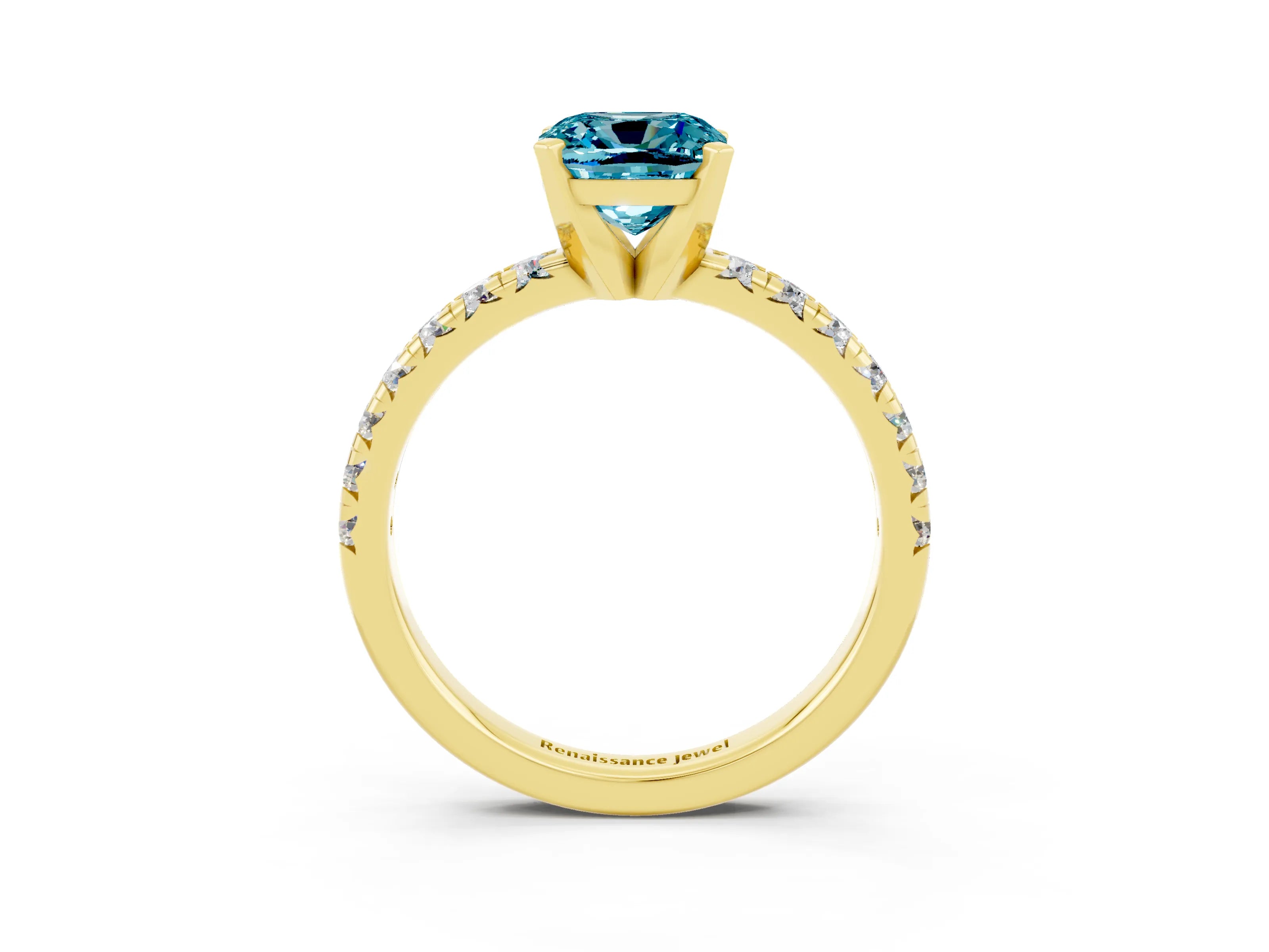 Yellow gold Cushion Cut Solitaire Pave Diamond Engagement Ring with Four-Prong Setting_3