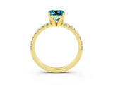 Yellow gold Cushion Cut Solitaire Pave Diamond Engagement Ring with Four-Prong Setting_3