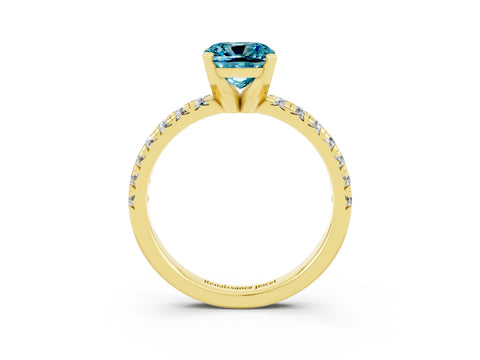 Yellow gold Cushion Cut Solitaire Pave Diamond Engagement Ring with Four-Prong Setting_3