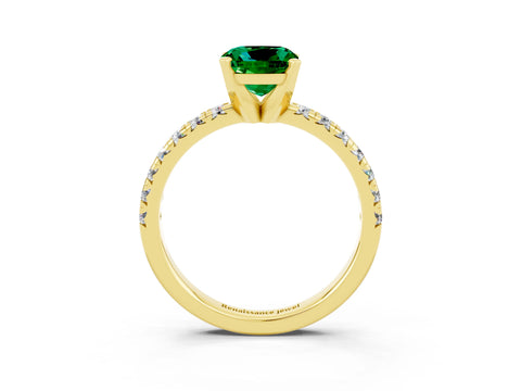 Yellow gold Cushion Cut Solitaire Pave Diamond Engagement Ring with Four-Prong Setting_3