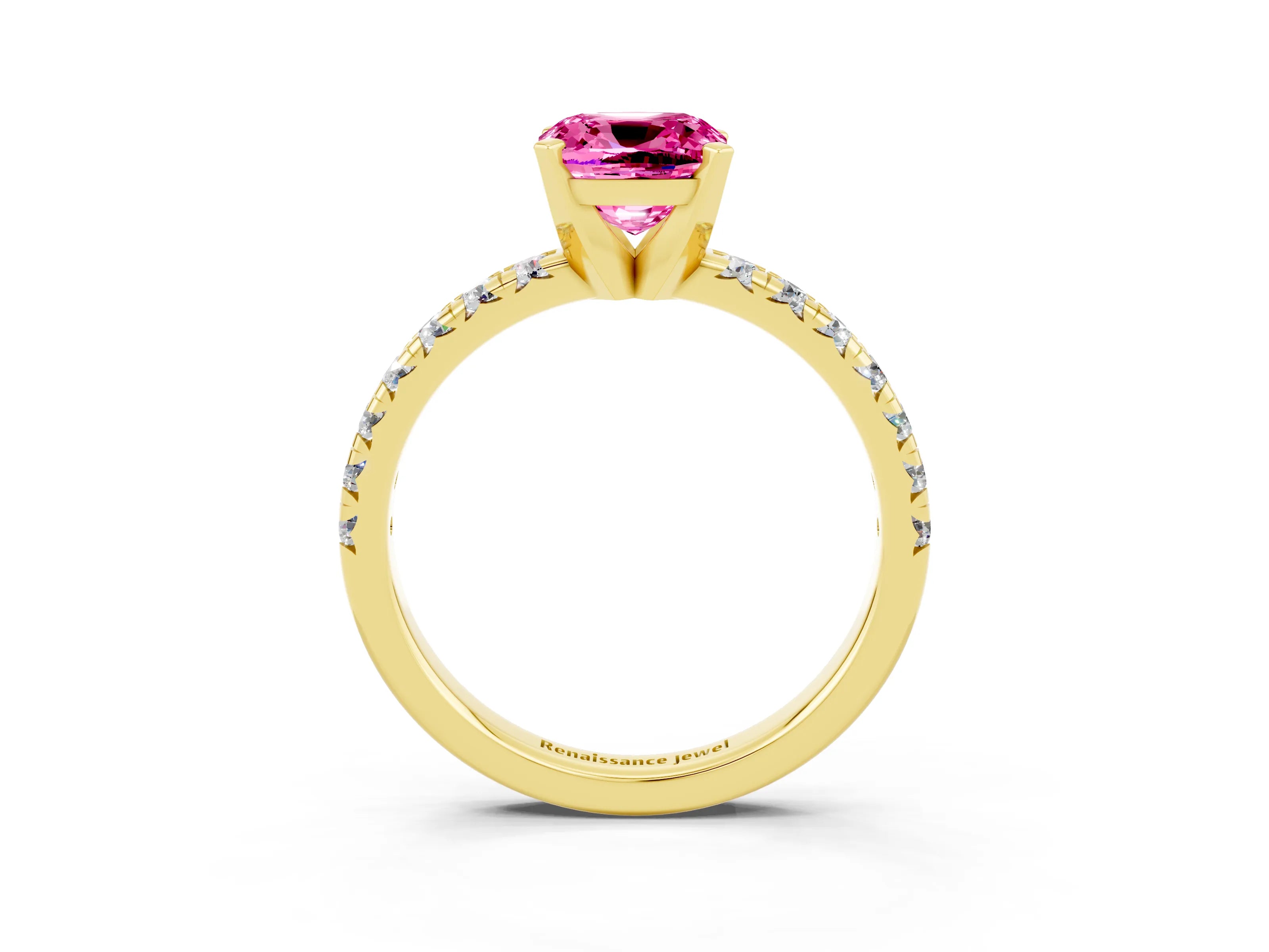 Yellow gold Cushion Cut Solitaire Pave Diamond Engagement Ring with Four-Prong Setting_3