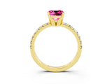 Yellow gold Cushion Cut Solitaire Pave Diamond Engagement Ring with Four-Prong Setting_3