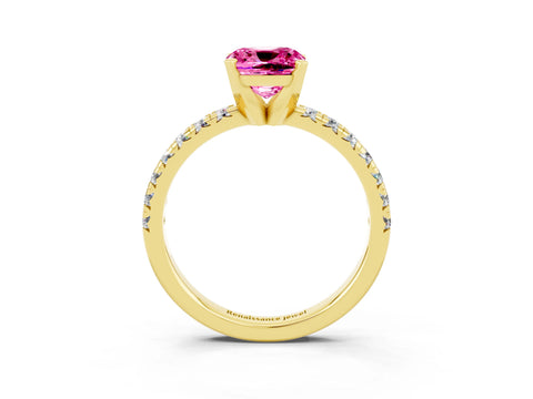 Yellow gold Cushion Cut Solitaire Pave Diamond Engagement Ring with Four-Prong Setting_3