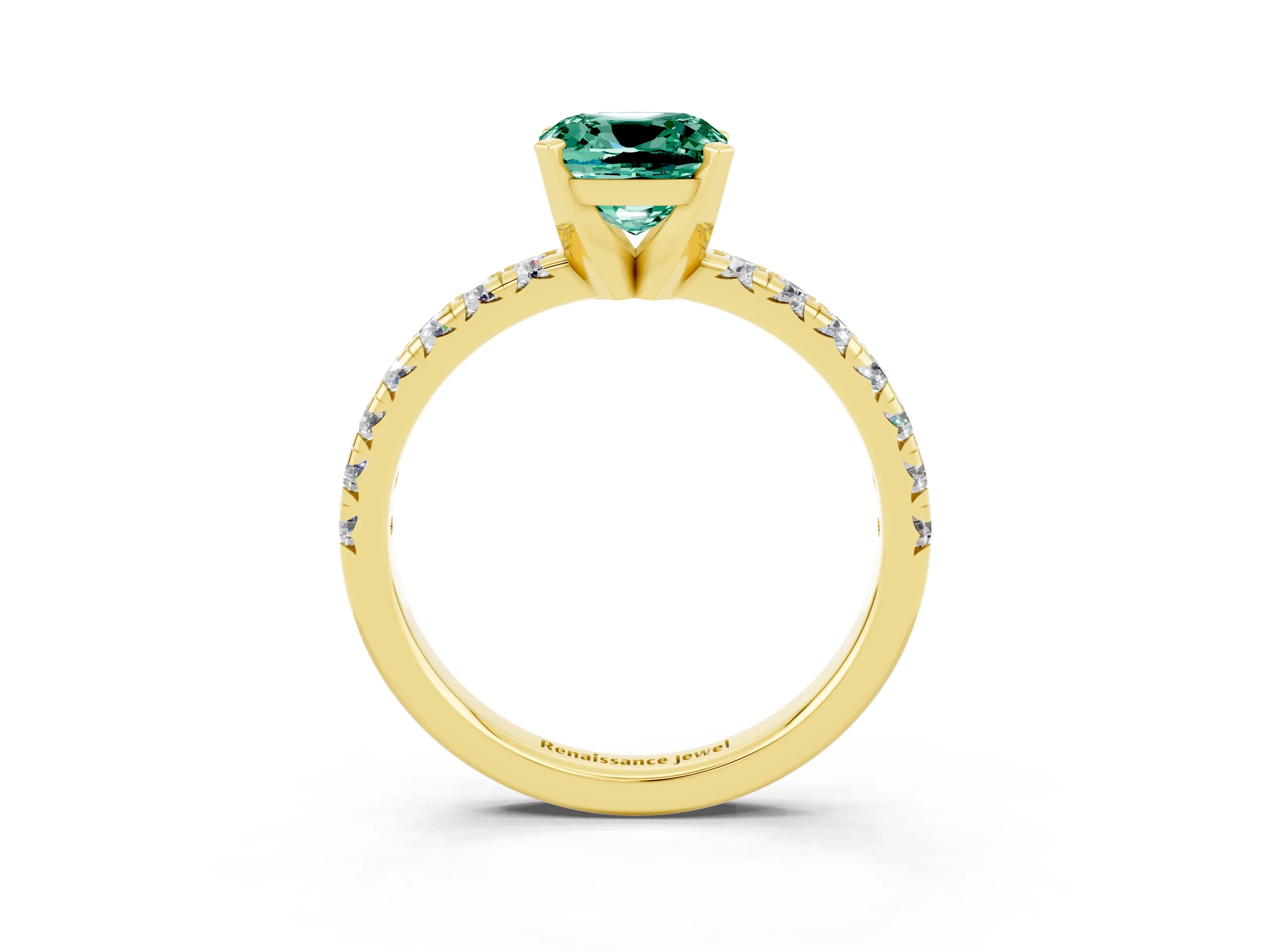 Yellow gold Cushion Cut Solitaire Pave Diamond Engagement Ring with Four-Prong Setting_3