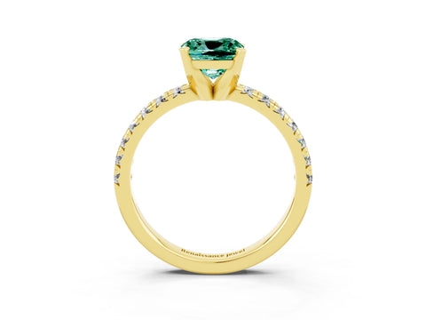 Yellow gold Cushion Cut Solitaire Pave Diamond Engagement Ring with Four-Prong Setting_3