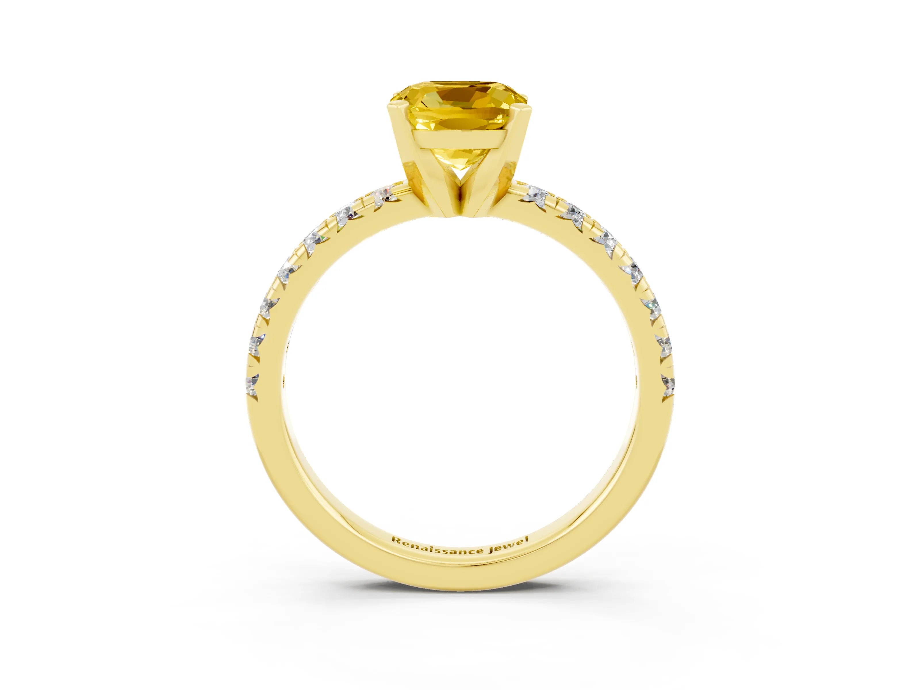 Yellow gold Cushion Cut Solitaire Pave Diamond Engagement Ring with Four-Prong Setting_3