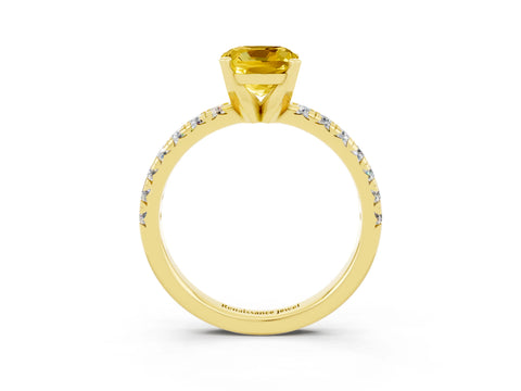 Yellow gold Cushion Cut Solitaire Pave Diamond Engagement Ring with Four-Prong Setting_3