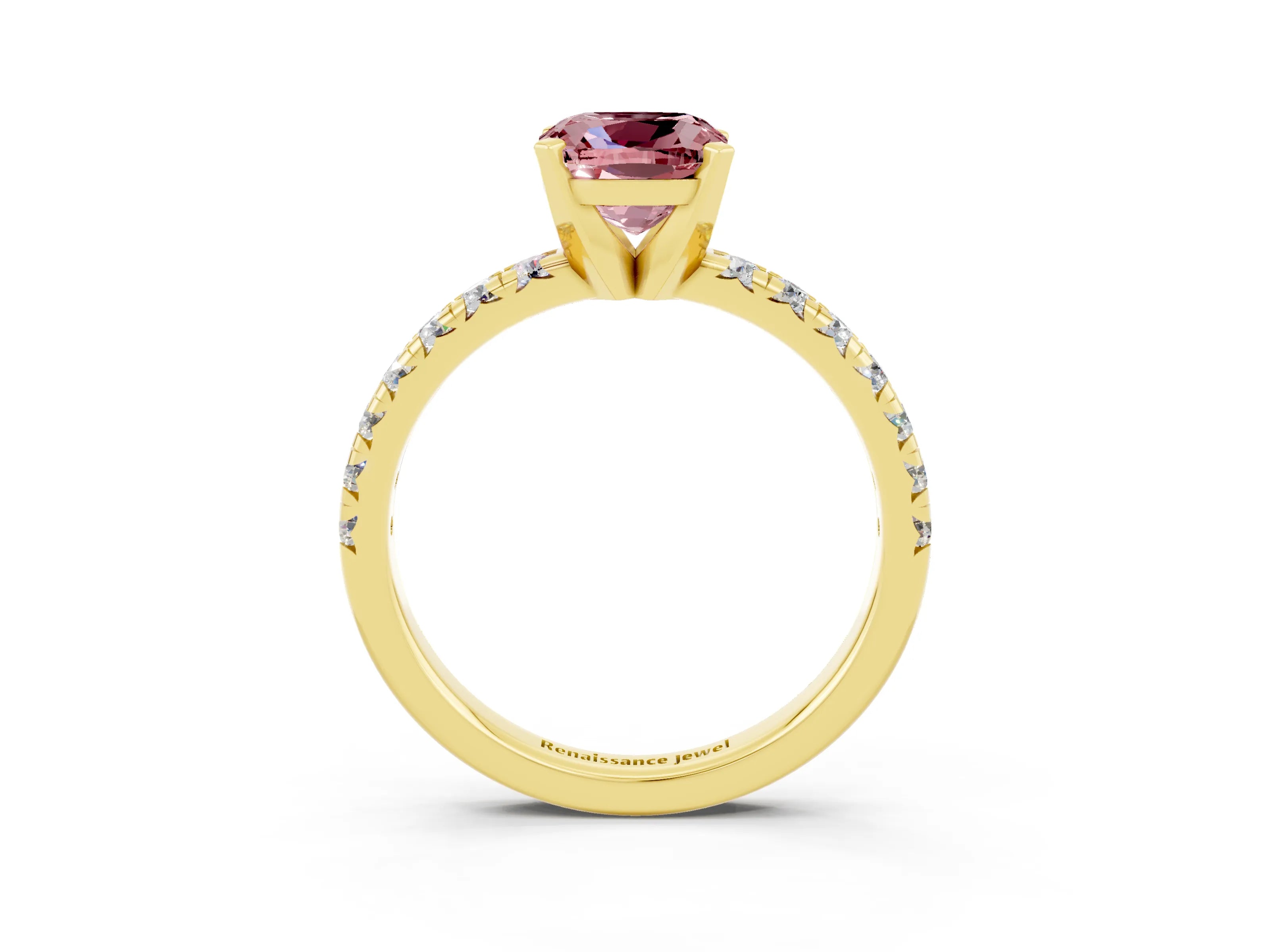 Yellow gold Cushion Cut Solitaire Pave Diamond Engagement Ring with Four-Prong Setting_3