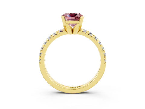 Yellow gold Cushion Cut Solitaire Pave Diamond Engagement Ring with Four-Prong Setting_3