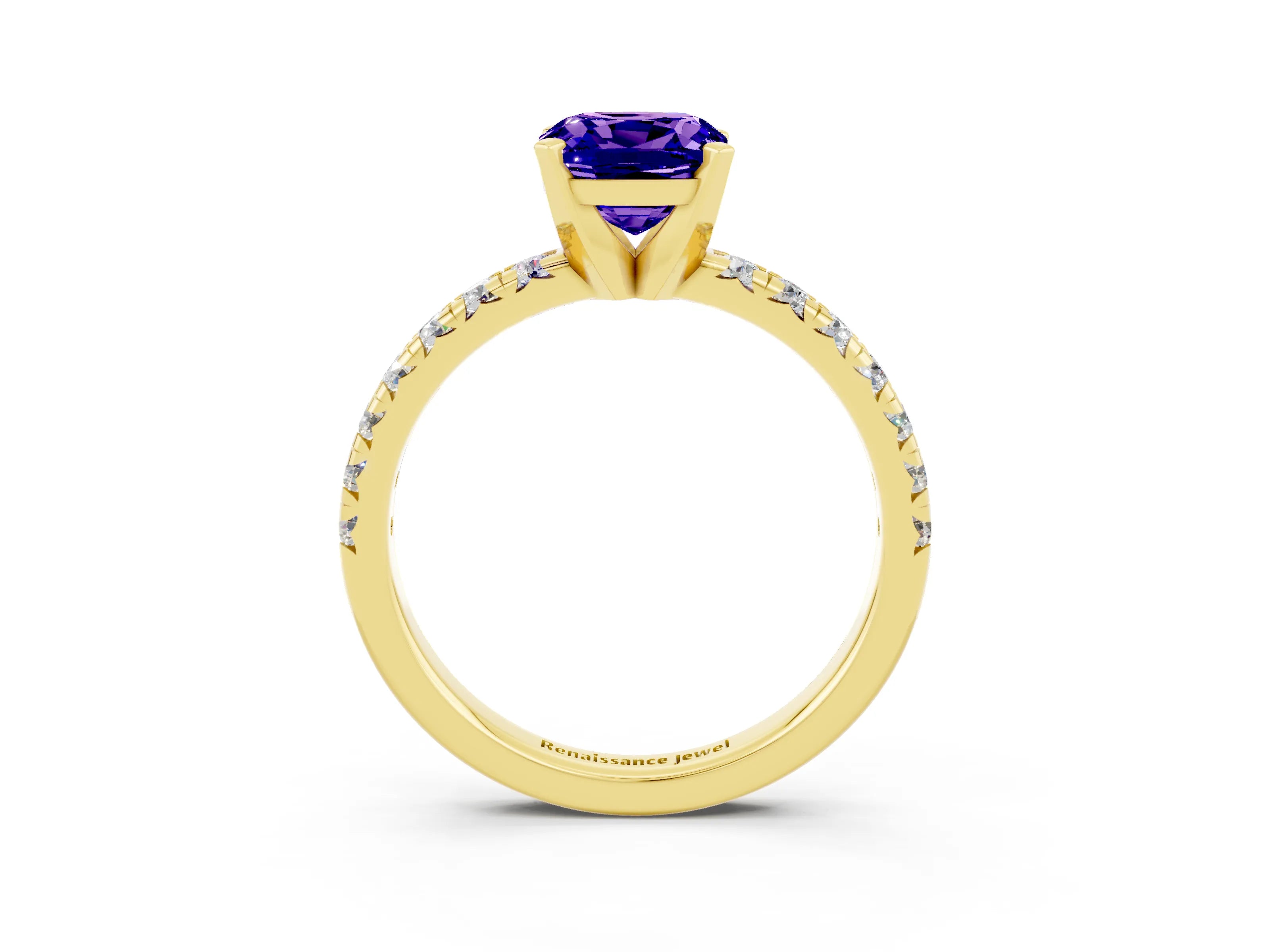 Yellow gold Cushion Cut Solitaire Pave Diamond Engagement Ring with Four-Prong Setting_3
