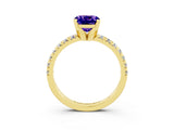 Yellow gold Cushion Cut Solitaire Pave Diamond Engagement Ring with Four-Prong Setting_3