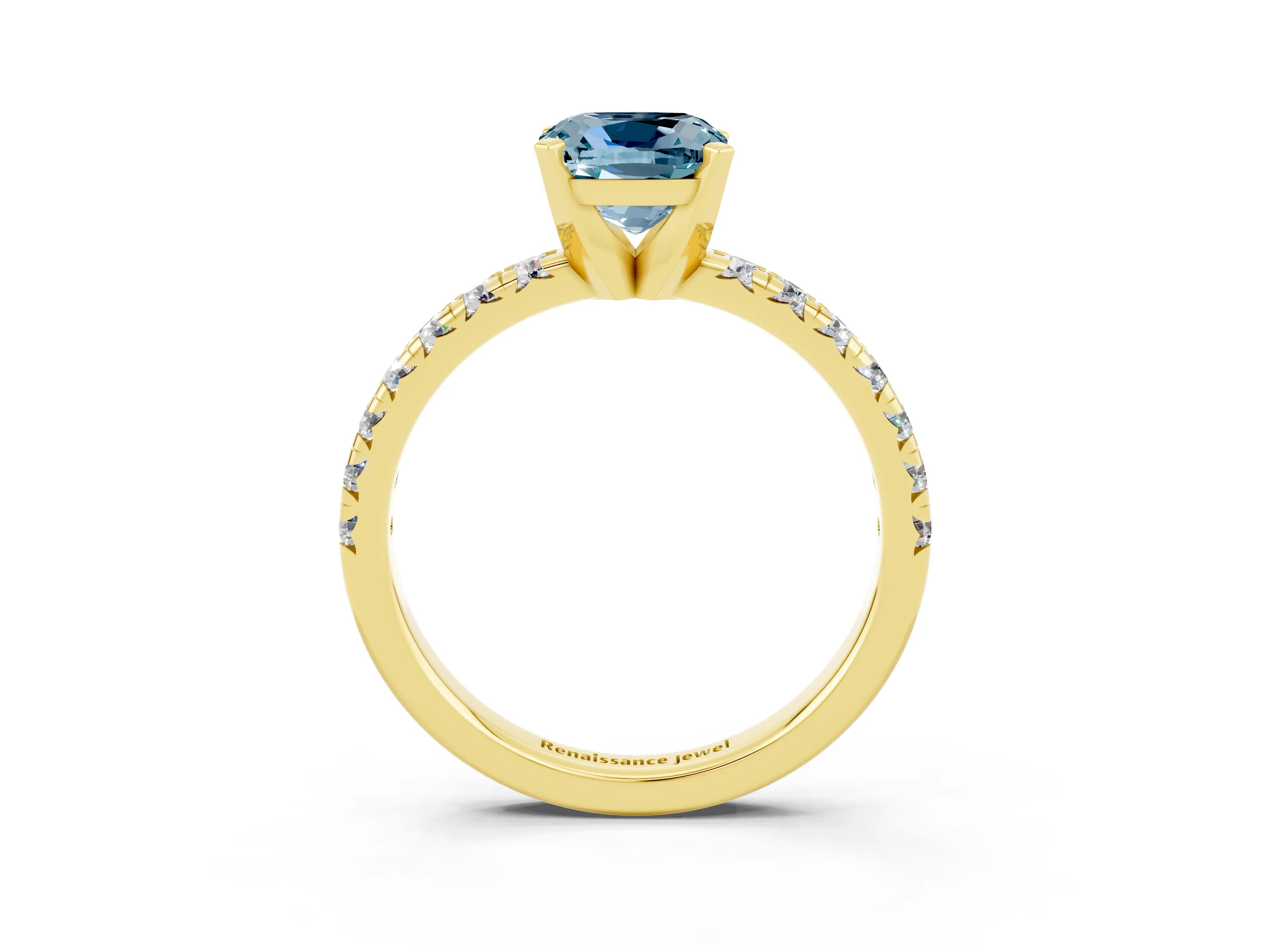 Yellow gold Cushion Cut Solitaire Pave Diamond Engagement Ring with Four-Prong Setting_3