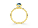Yellow gold Cushion Cut Solitaire Pave Diamond Engagement Ring with Four-Prong Setting_3