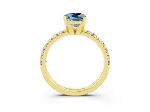Yellow gold Cushion Cut Solitaire Pave Diamond Engagement Ring with Four-Prong Setting_3