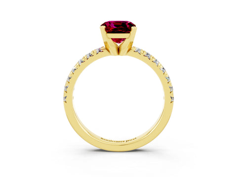 Yellow gold Cushion Cut Solitaire Pave Diamond Engagement Ring with Four-Prong Setting_3