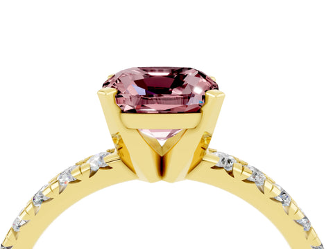 Yellow gold Cushion Cut Solitaire Pave Diamond Engagement Ring with Four-Prong Setting_4