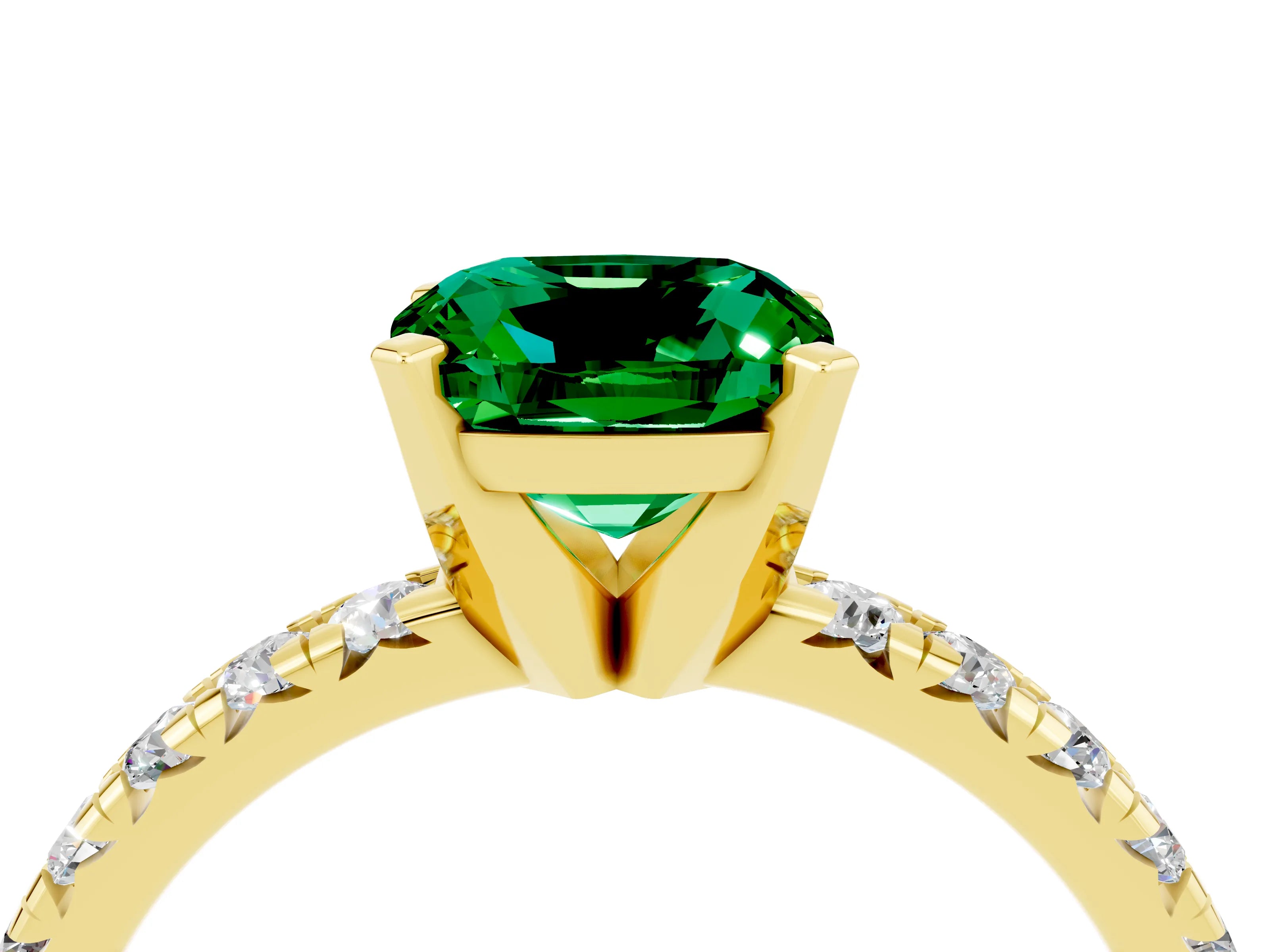 Yellow gold Cushion Cut Solitaire Pave Diamond Engagement Ring with Four-Prong Setting_4