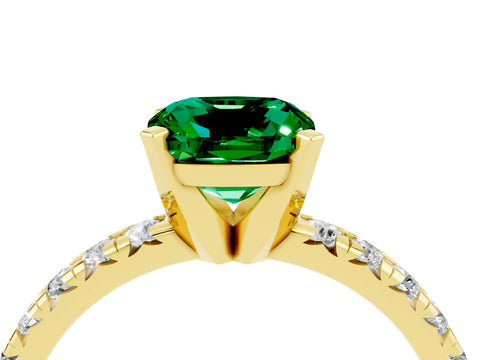 Yellow gold Cushion Cut Solitaire Pave Diamond Engagement Ring with Four-Prong Setting_4