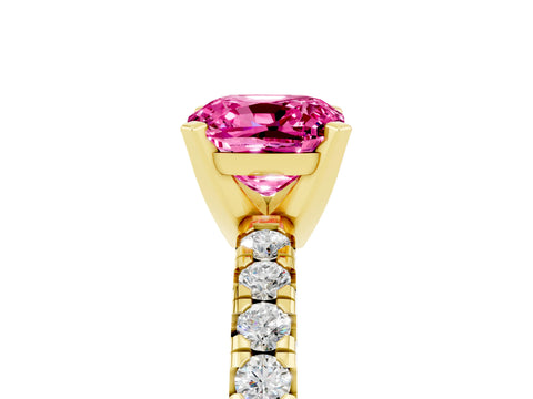 Yellow gold Cushion Cut Solitaire Pave Diamond Engagement Ring with Four-Prong Setting_5