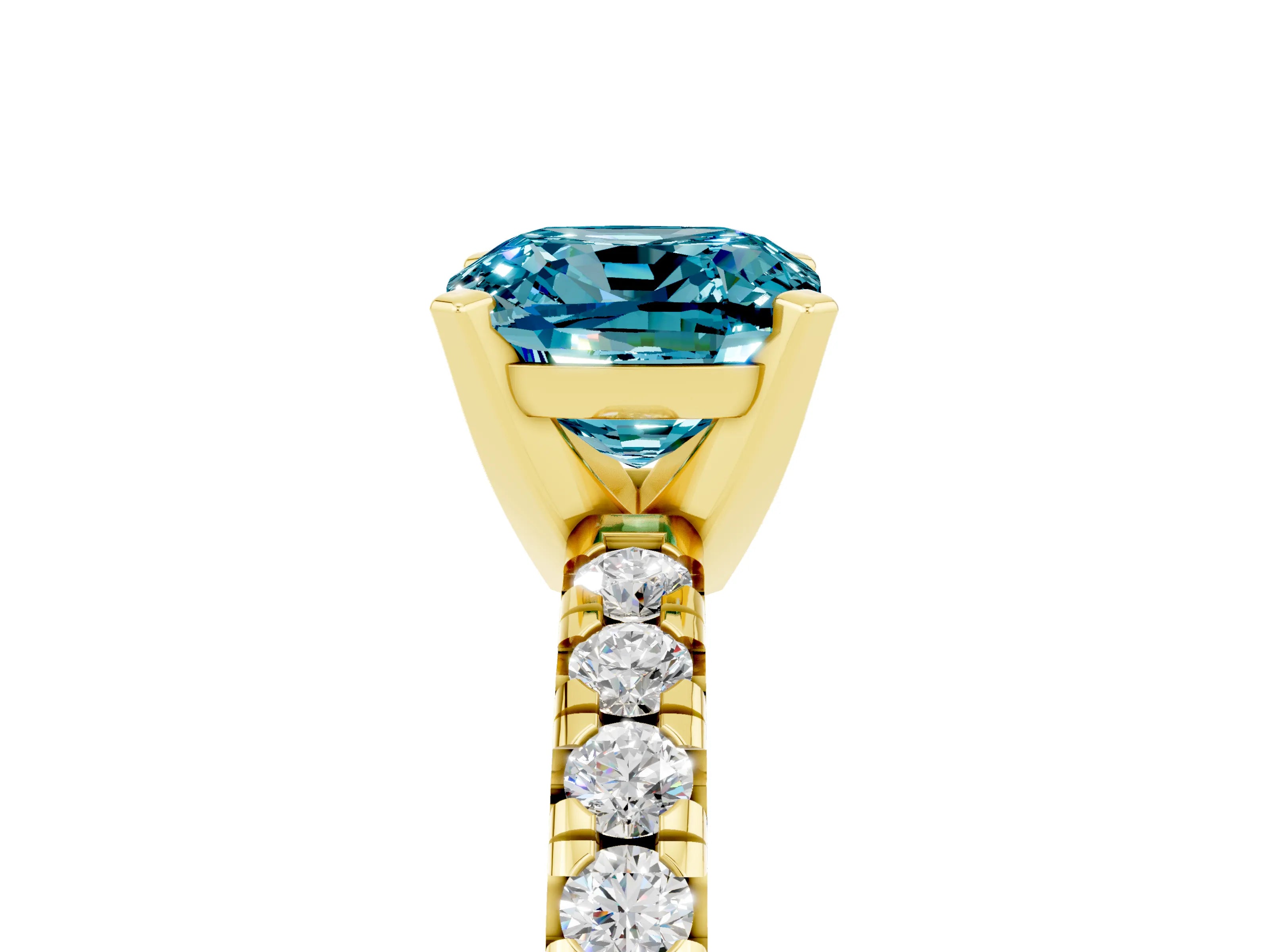 Yellow gold Cushion Cut Solitaire Pave Diamond Engagement Ring with Four-Prong Setting_5