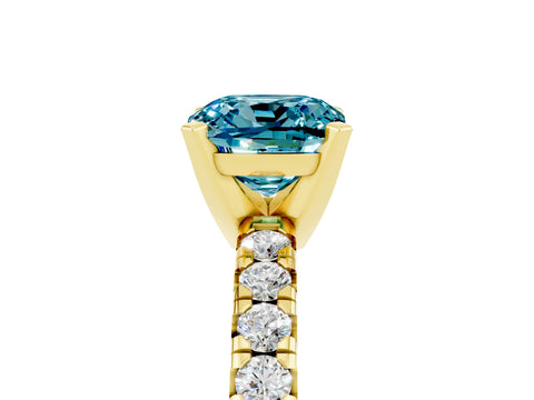 Yellow gold Cushion Cut Solitaire Pave Diamond Engagement Ring with Four-Prong Setting_5