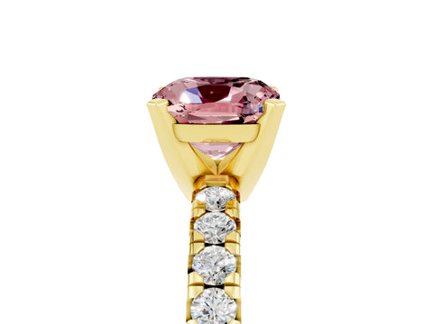 Yellow gold Cushion Cut Solitaire Pave Diamond Engagement Ring with Four-Prong Setting_5