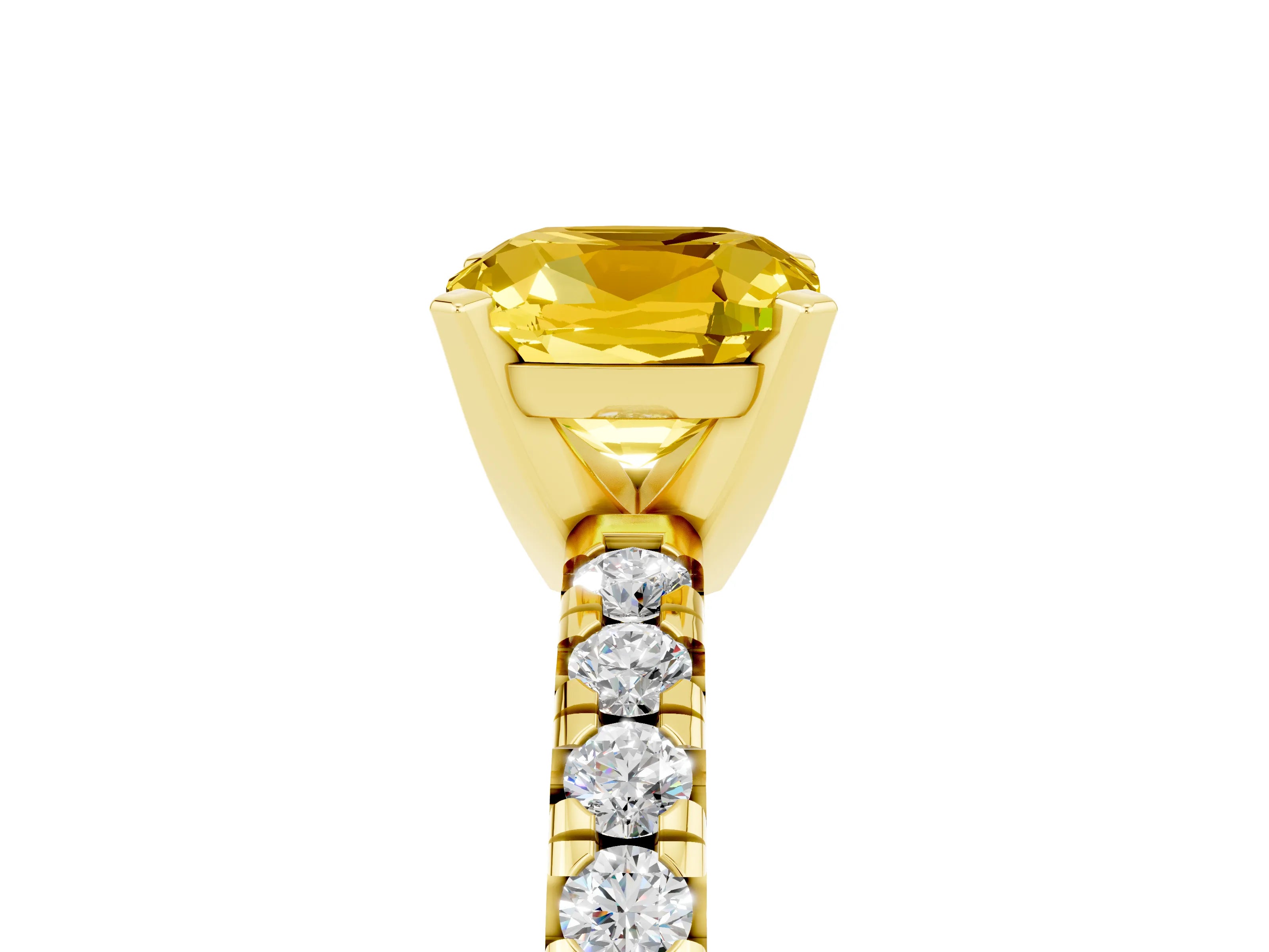 Yellow gold Cushion Cut Solitaire Pave Diamond Engagement Ring with Four-Prong Setting_5
