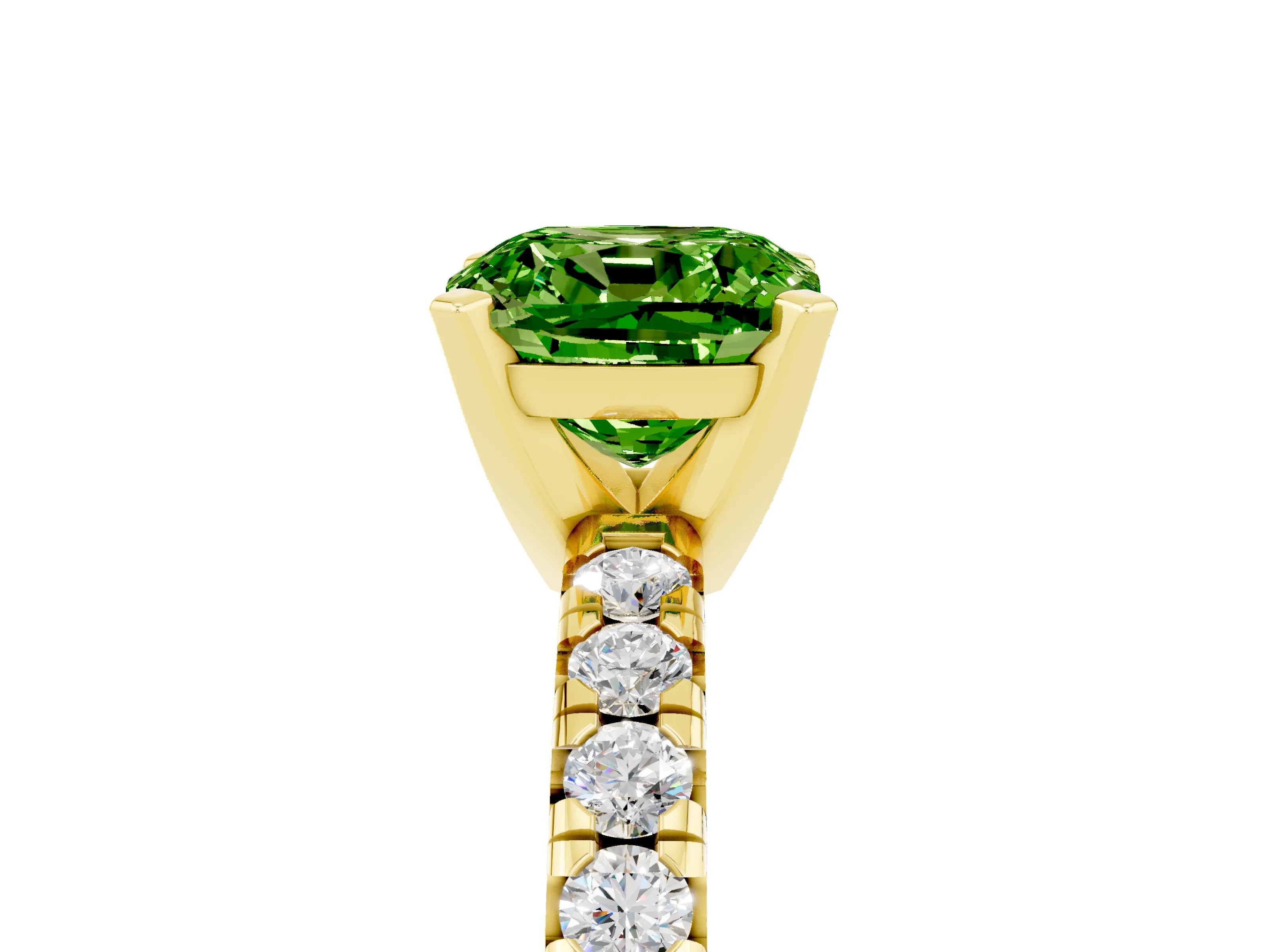 Yellow gold Cushion Cut Solitaire Pave Diamond Engagement Ring with Four-Prong Setting_5