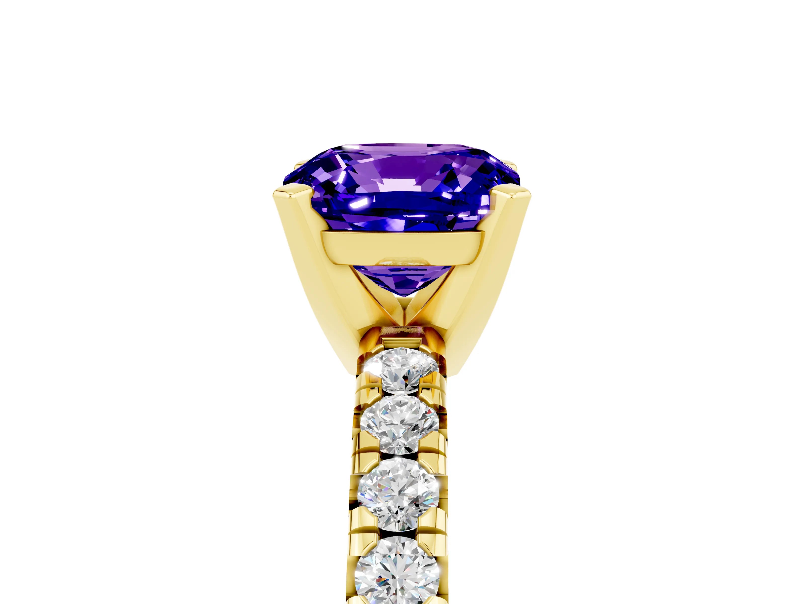 Yellow gold Cushion Cut Solitaire Pave Diamond Engagement Ring with Four-Prong Setting_5