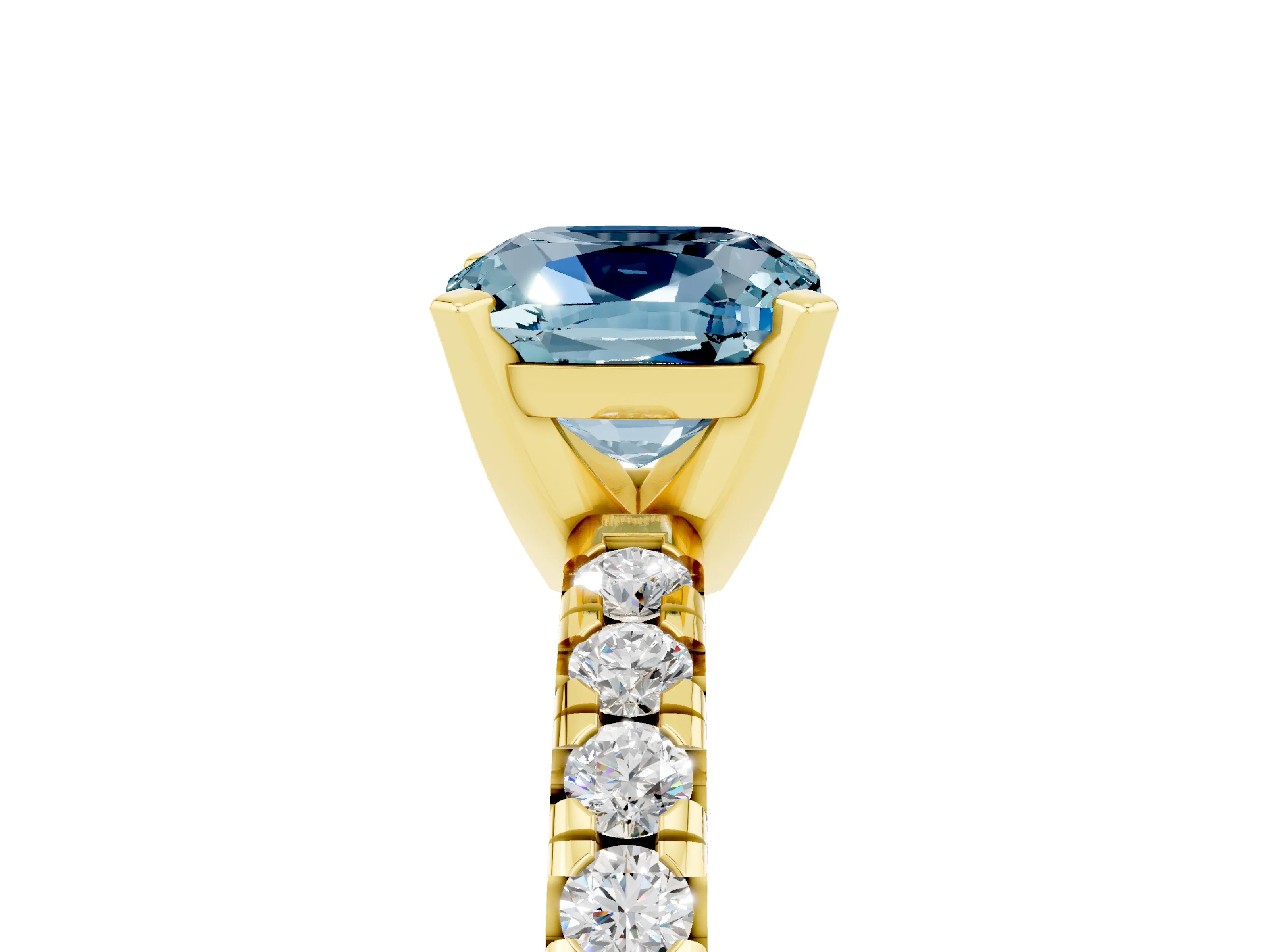 Yellow gold Cushion Cut Solitaire Pave Diamond Engagement Ring with Four-Prong Setting_5
