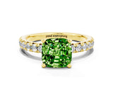 Yellow gold Cushion Cut Solitaire Pave Diamond Engagement Ring with Four-Prong Setting