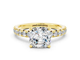 Yellow gold Cushion Cut Solitaire Pave Diamond Engagement Ring with Four-Prong Setting_7